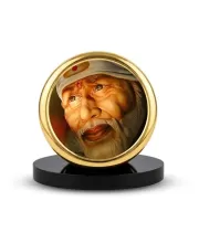 Car Dashboard/Table Top  Shirdi Sai Baba Metal Golden Photo Stand  2x2 Inches, Compact & Stylish Spiritual Display For Car, Home & Office (Pack Of 1) (F24509)