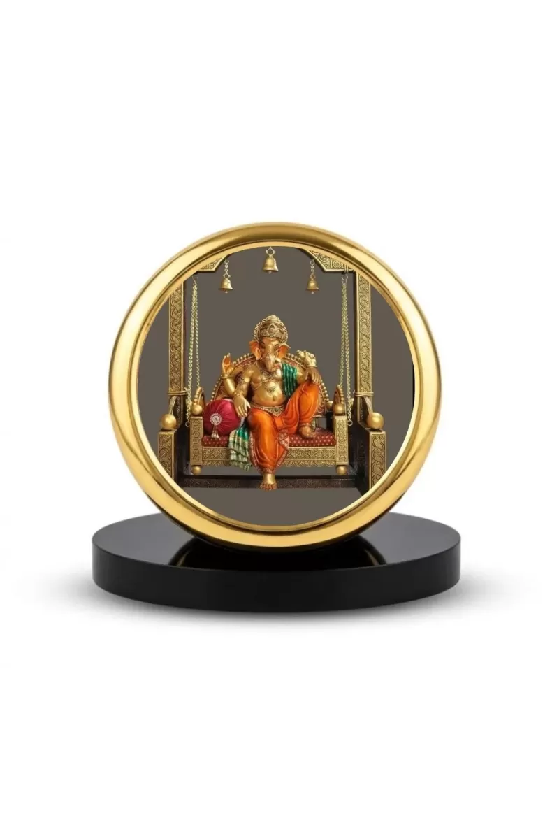 Car Dashboard/Table Top Lord Ganesha Metal Golden Photo Stand  2x2 Inches, Compact & Stylish Spiritual Display For Car, Home & Office (Pack Of 1) (F24765)