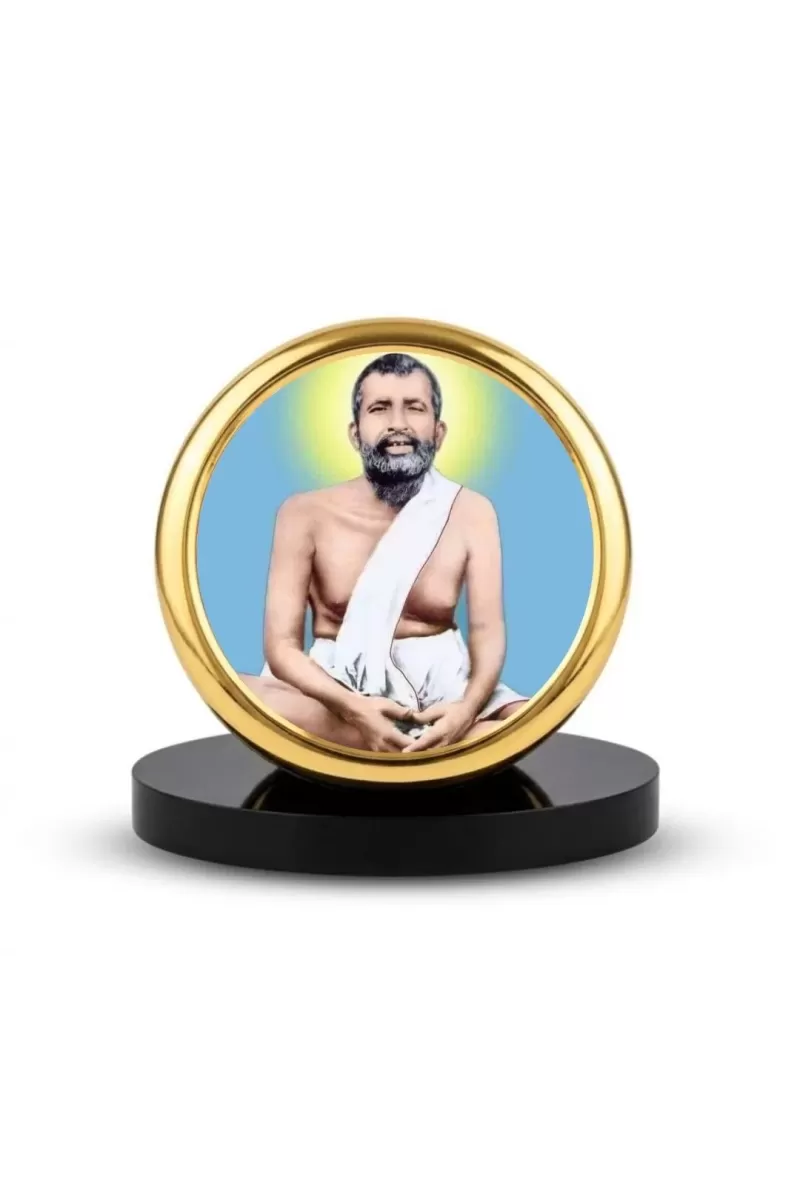 Car Dashboard/Table Top Sri Ramakrishna Paramahamsa Metal Golden Photo Stand  2x2 Inches, Compact & Stylish Spiritual Display For Car, Home & Office (Pack Of 1) (F24771)