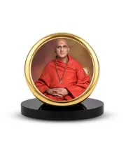 Car Dashboard/Table Top  Swami Avdheshanand Giri Maharaj Metal Golden Photo Stand  2x2 Inches, Compact & Stylish Spiritual Display For Car, Home & Office (Pack Of 1) (F24510)