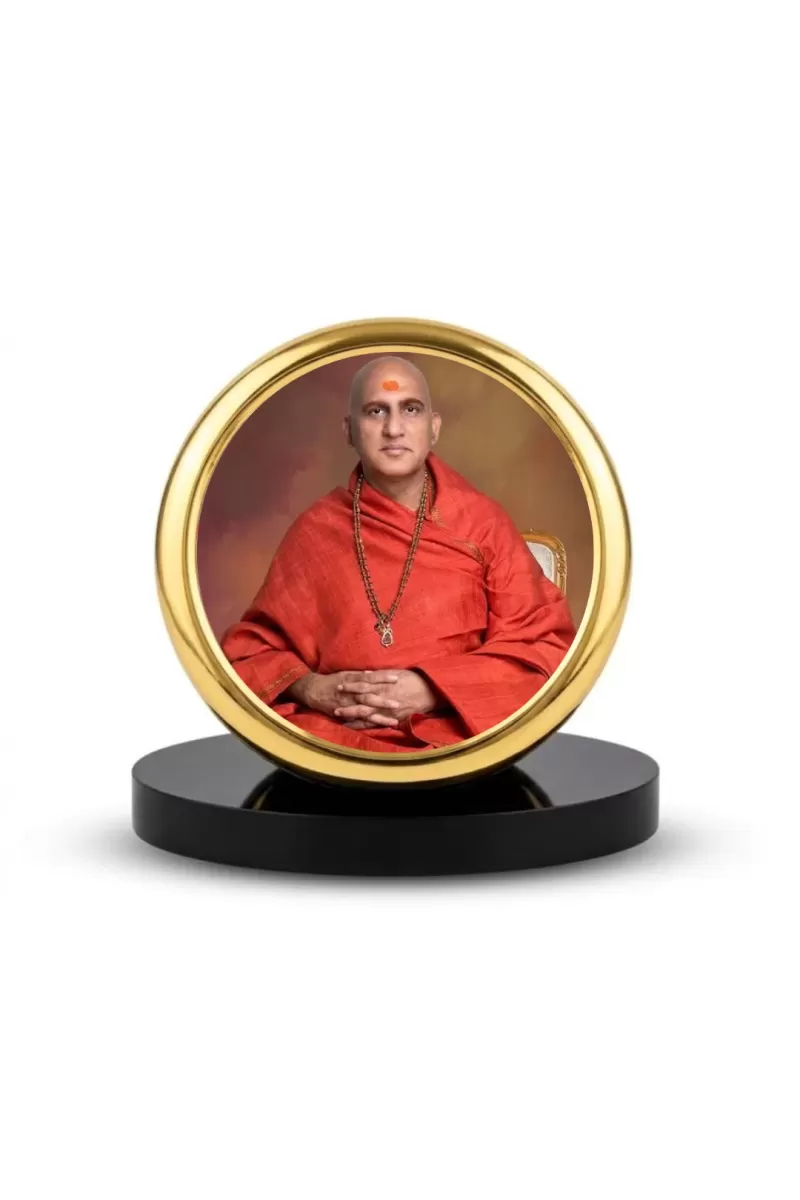 Car Dashboard/Table Top  Swami Avdheshanand Giri Maharaj Metal Golden Photo Stand  2x2 Inches, Compact & Stylish Spiritual Display For Car, Home & Office (Pack Of 1) (F24510)