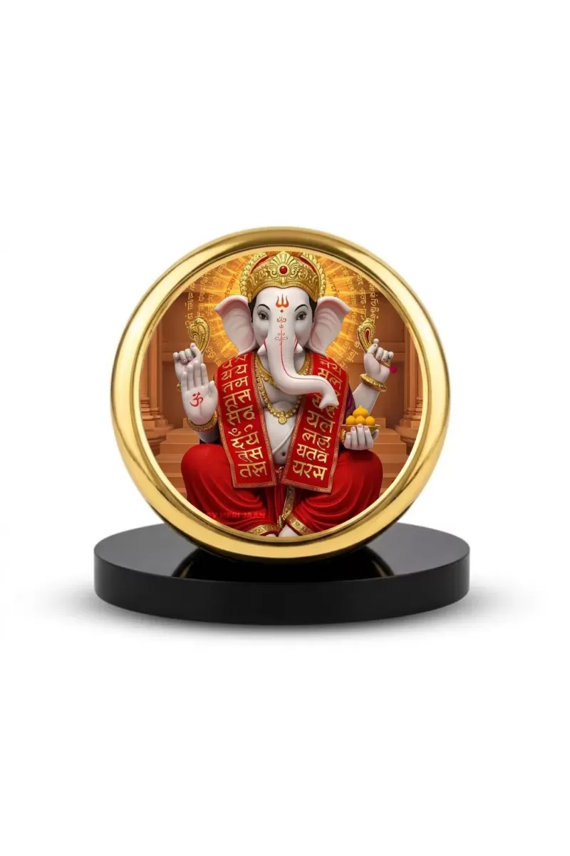 Car Dashboard/Table Top Lord Ganesha Metal Golden Photo Stand  2x2 Inches, Compact & Stylish Spiritual Display For Car, Home & Office (Pack Of 1) (F24766)