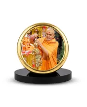 Car Dashboard/Table Top  Mahant Swami Maharaj Metal Golden Photo Stand  2x2 Inches, Compact & Stylish Spiritual Display For Car, Home & Office (Pack Of 1) (F24513)