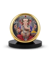 Car Dashboard/Table Top Lord Ganesha Metal Golden Photo Stand  2x2 Inches, Compact & Stylish Spiritual Display For Car, Home & Office (Pack Of 1) (F24770)