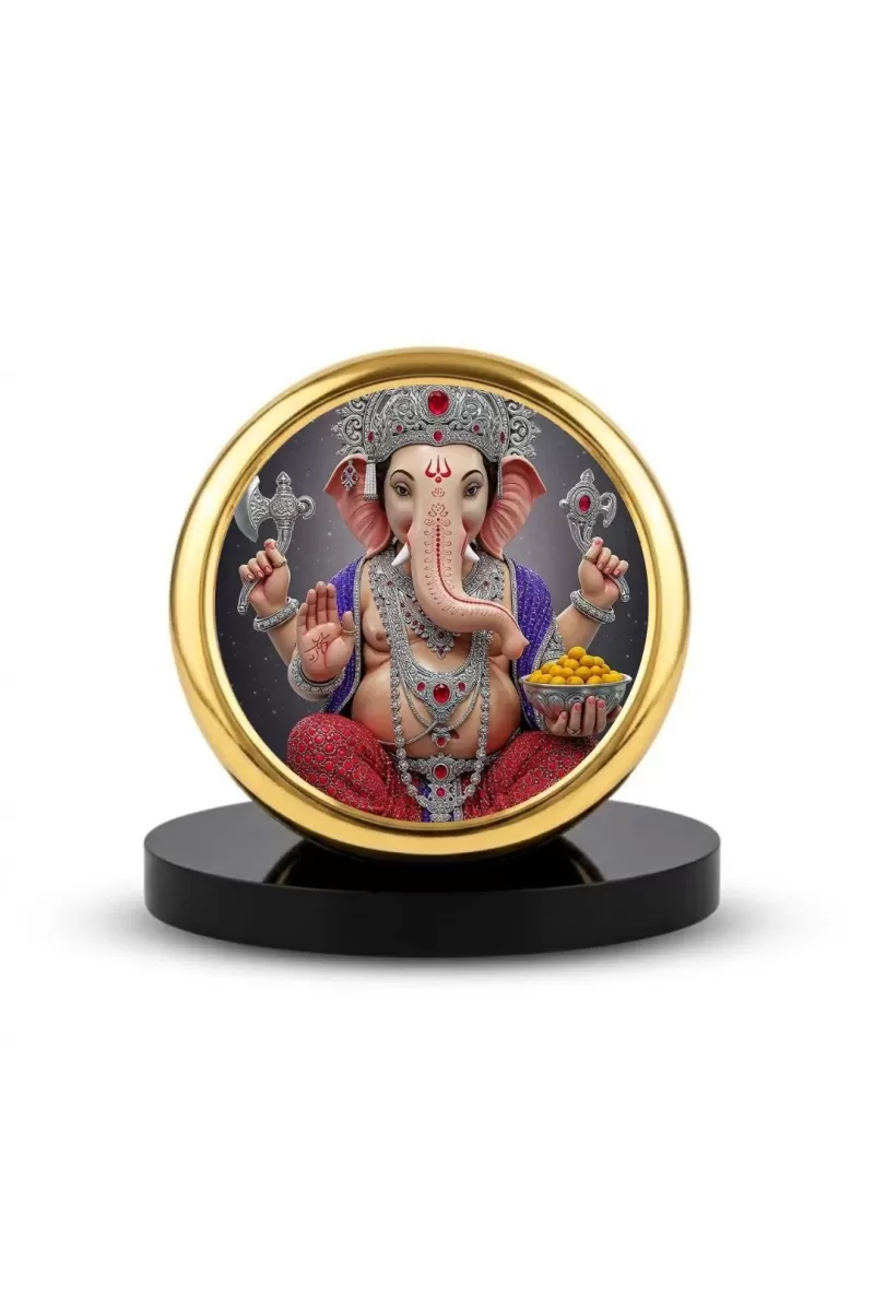 Car Dashboard/Table Top Lord Ganesha Metal Golden Photo Stand  2x2 Inches, Compact & Stylish Spiritual Display For Car, Home & Office (Pack Of 1) (F24770)