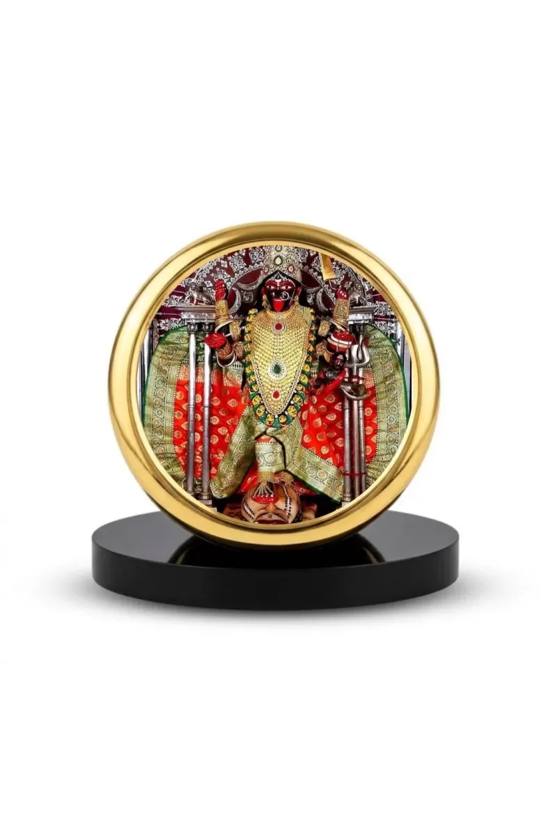 Car Dashboard/Table Top Goddess Shri Maha Kali Maa Metal Golden Photo Stand  2x2 Inches, Compact & Stylish Spiritual Display For Car, Home & Office (Pack Of 1) (F24773)