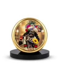 Car Dashboard/Table Top  Shri Krishna Metal Golden Photo Stand  2x2 Inches, Compact & Stylish Spiritual Display For Car, Home & Office (Pack Of 1) (F24518)