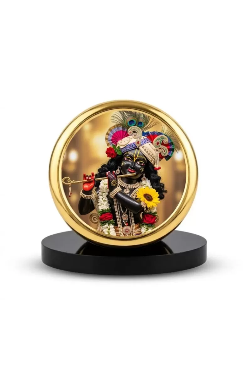 Car Dashboard/Table Top  Shri Krishna Metal Golden Photo Stand  2x2 Inches, Compact & Stylish Spiritual Display For Car, Home & Office (Pack Of 1) (F24518)