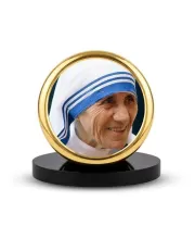 Car Dashboard/Table Top  Mother Teresa Metal Golden Photo Stand  2x2 Inches, Compact & Stylish Spiritual Display For Car, Home & Office (Pack Of 1) (F24774)