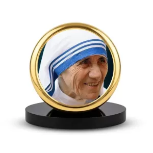 Car Dashboard/Table Top Mother Teresa Metal Golden Photo Stand 2x2 Inches, Compact & Stylish Spiritual Display For Car, Home & Office (Pack Of 1) (F24774) Car Dashboard/Table Top Mother Teresa Metal Golden Photo Stand 2x2 Inches, Compact & Stylish Spiritual Display For Car, Home & Office (Pack Of 1) (F24774)