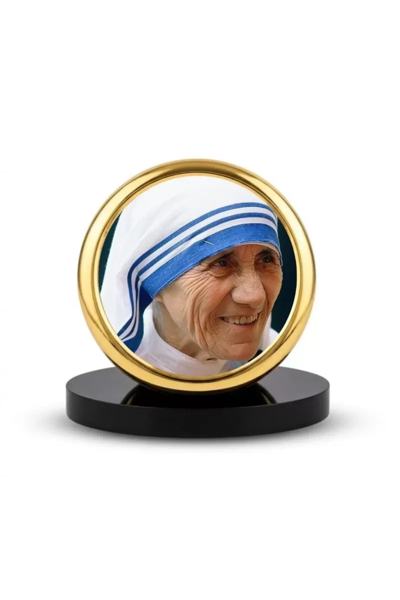 Car Dashboard/Table Top  Mother Teresa Metal Golden Photo Stand  2x2 Inches, Compact & Stylish Spiritual Display For Car, Home & Office (Pack Of 1) (F24774)