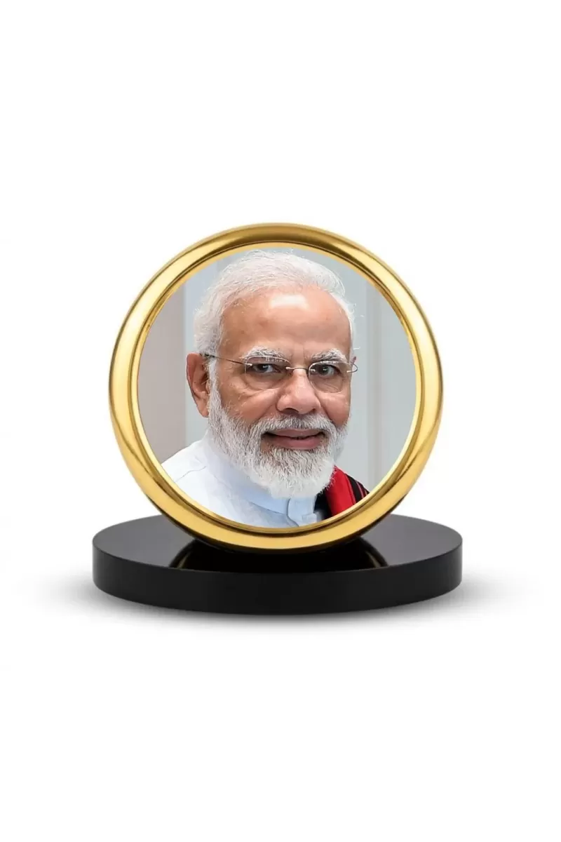 Car Dashboard/Table Top  Narendra Modi Metal Golden Photo Stand  2x2 Inches, Compact & Stylish Spiritual Display For Car, Home & Office (Pack Of 1) (F24775)