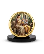 Car Dashboard/Table Top Radha And Krishna Metal Golden Photo Stand  2x2 Inches, Compact & Stylish Spiritual Display For Car, Home & Office (Pack Of 1) (F24520)