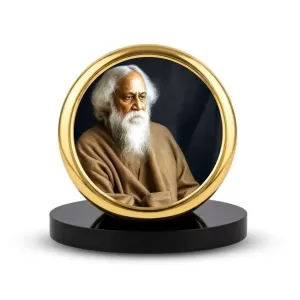 Car Dashboard/Table Top Rabindranath Tagore Metal Golden Photo Stand  2x2 Inches, Compact & Stylish Spiritual Display For Car, Home & Office (Pack Of 1) (F24776)