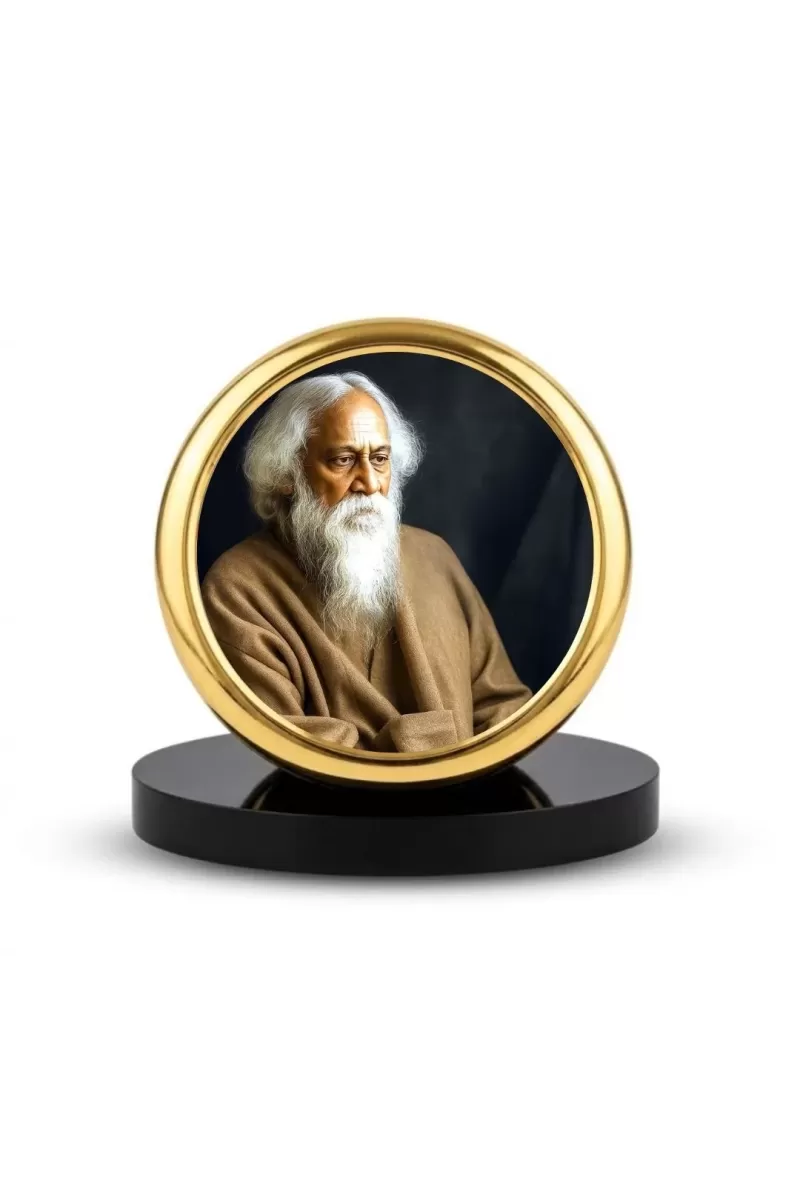 Car Dashboard/Table Top Rabindranath Tagore Metal Golden Photo Stand  2x2 Inches, Compact & Stylish Spiritual Display For Car, Home & Office (Pack Of 1) (F24776)