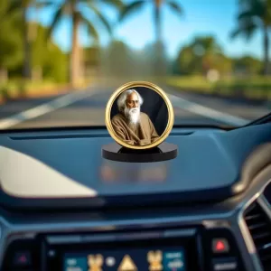 Car Dashboard/Table Top Rabindranath Tagore Metal Golden Photo Stand  2x2 Inches, Compact & Stylish Spiritual Display For Car, Home & Office (Pack Of 1) (F24776)