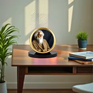 Car Dashboard/Table Top Rabindranath Tagore Metal Golden Photo Stand  2x2 Inches, Compact & Stylish Spiritual Display For Car, Home & Office (Pack Of 1) (F24776)