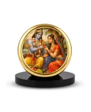 Car Dashboard/Table Top Radha And Krishna Metal Golden Photo Stand  2x2 Inches, Compact & Stylish Spiritual Display For Car, Home & Office (Pack Of 1) (F24522)