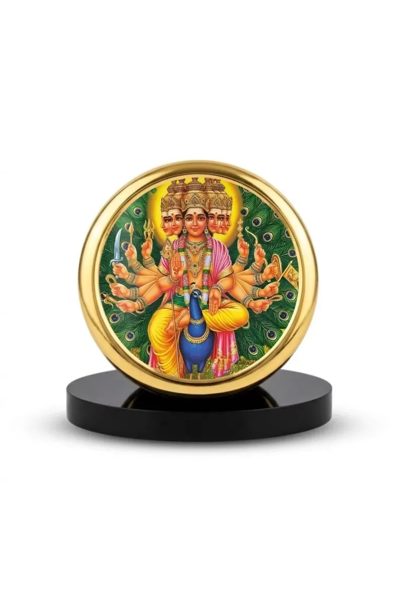 Car Dashboard/Table Top  Lord Murugan Metal Golden Photo Stand  2x2 Inches, Compact & Stylish Spiritual Display For Car, Home & Office (Pack Of 1) (F24778)