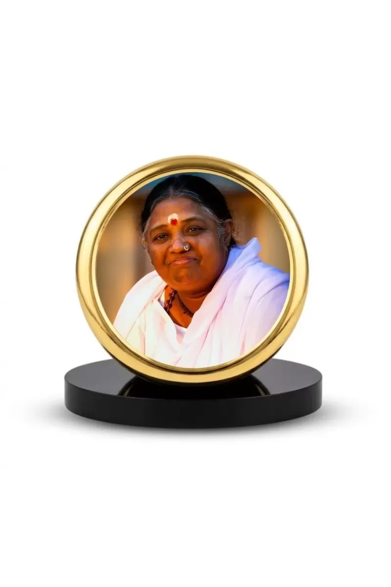 Car Dashboard/Table Top  Mata Amritanandamayi Metal Golden Photo Stand  2x2 Inches, Compact & Stylish Spiritual Display For Car, Home & Office (Pack Of 1) (F24523)