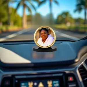 Car Dashboard/Table Top Mata Amritanandamayi Metal Golden Photo Stand 2x2 Inches, Compact & Stylish Spiritual Display For Car, Home & Office (Pack Of 1) (F24523) Car Dashboard/Table Top Mata Amritanandamayi Metal Golden Photo Stand 2x2 Inches, Compact & Stylish Spiritual Display For Car, Home & Office (Pack Of 1) (F24523)