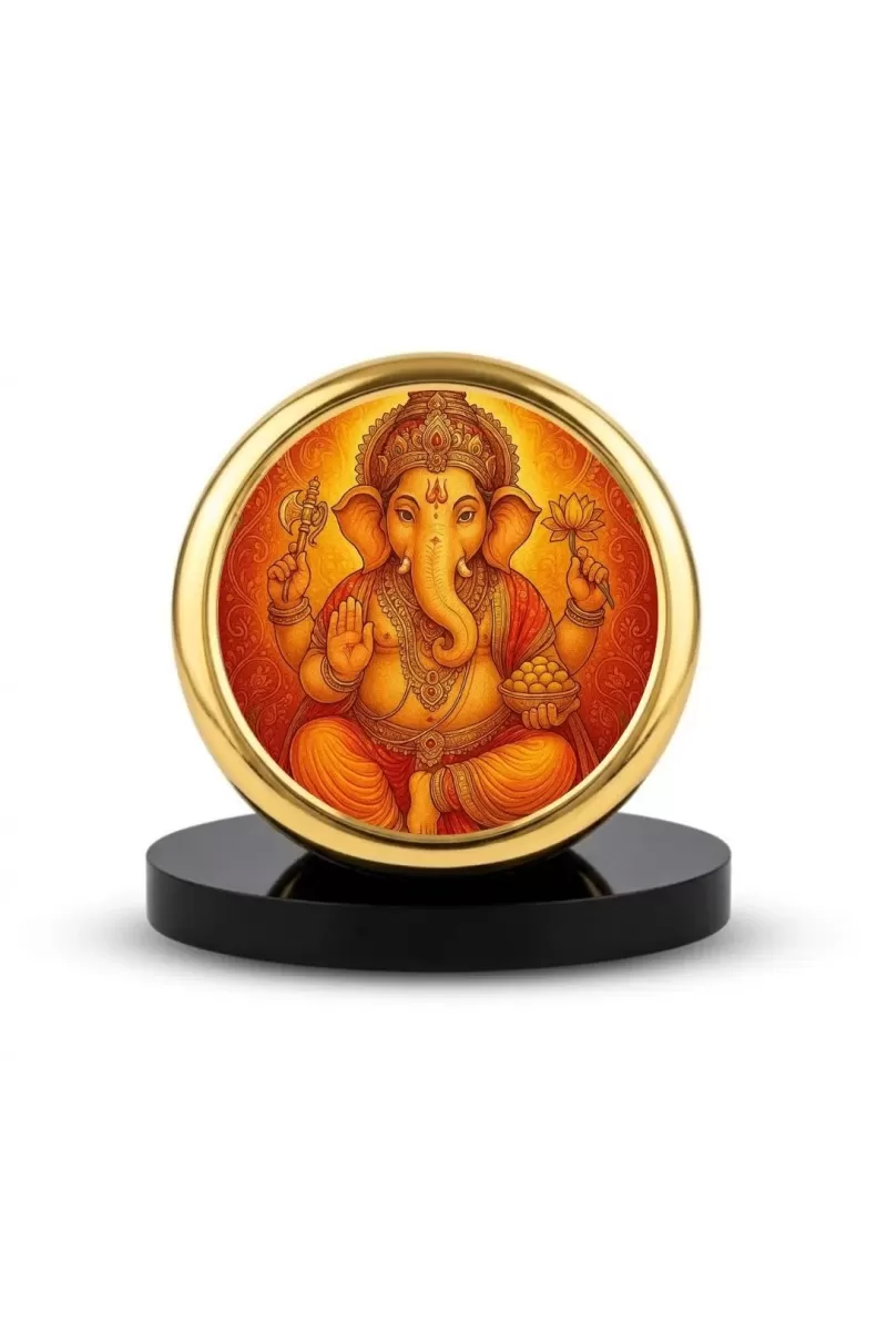Car Dashboard/Table Top Lord Ganesha Metal Golden Photo Stand  2x2 Inches, Compact & Stylish Spiritual Display For Car, Home & Office (Pack Of 1) (F24779)