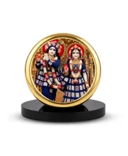 Car Dashboard/Table Top Radha And Krishna Metal Golden Photo Stand  2x2 Inches, Compact & Stylish Spiritual Display For Car, Home & Office (Pack Of 1) (F24524)