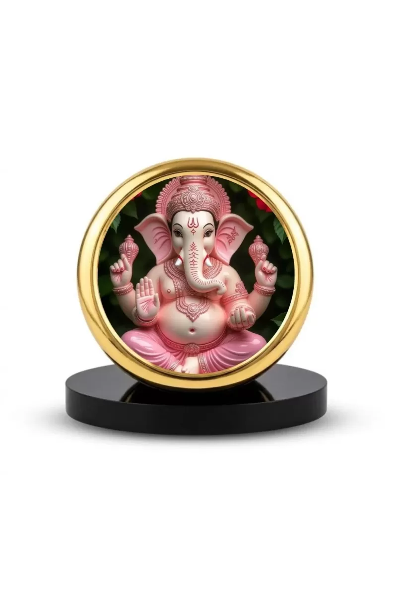 Car Dashboard/Table Top Lord Ganesha Metal Golden Photo Stand  2x2 Inches, Compact & Stylish Spiritual Display For Car, Home & Office (Pack Of 1) (F24783)