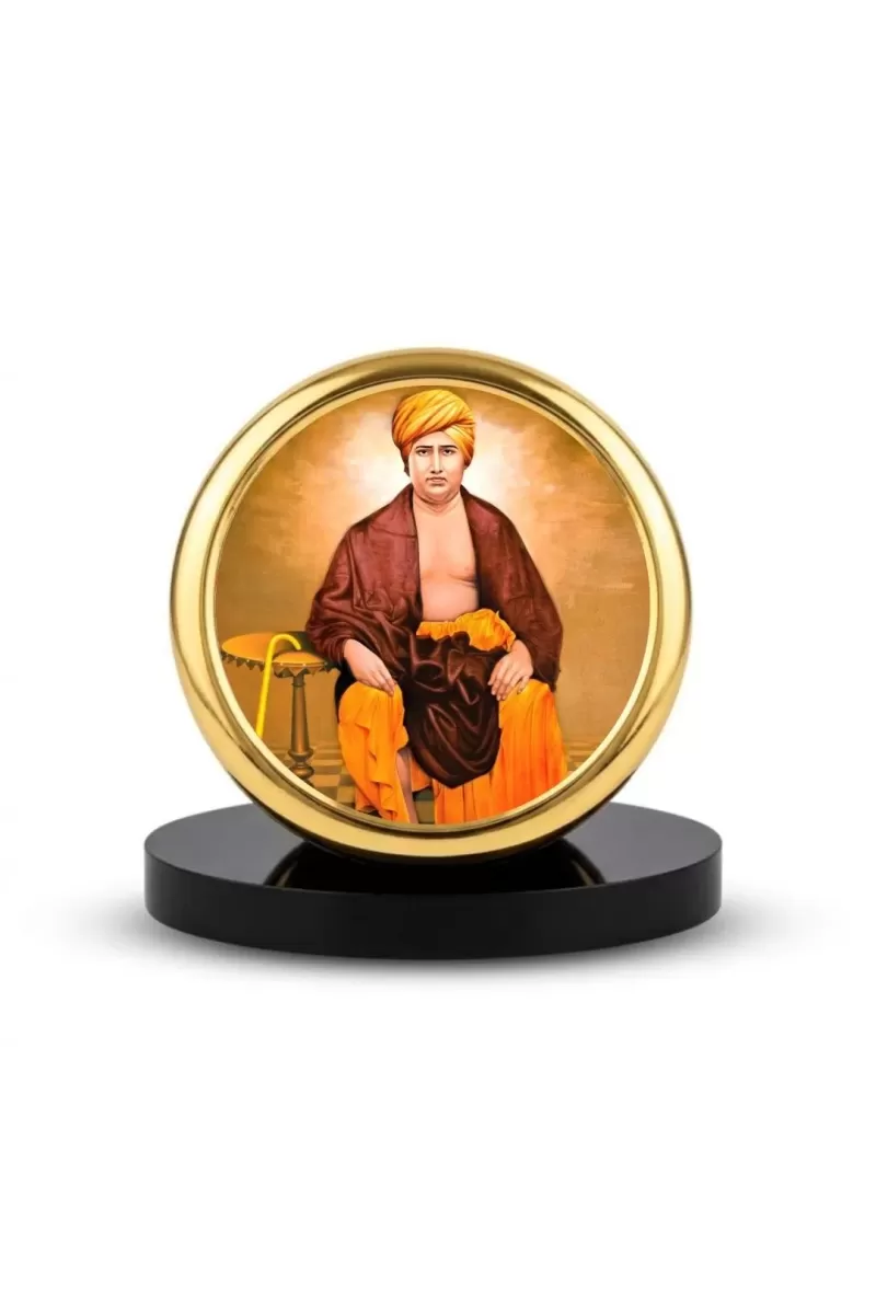 Car Dashboard/Table Top  Swami Dayanand Saraswati Metal Golden Photo Stand  2x2 Inches, Compact & Stylish Spiritual Display For Car, Home & Office (Pack Of 1) (F24525)