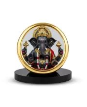 Car Dashboard/Table Top Lord Ganesha Metal Golden Photo Stand  2x2 Inches, Compact & Stylish Spiritual Display For Car, Home & Office (Pack Of 1) (F24784)