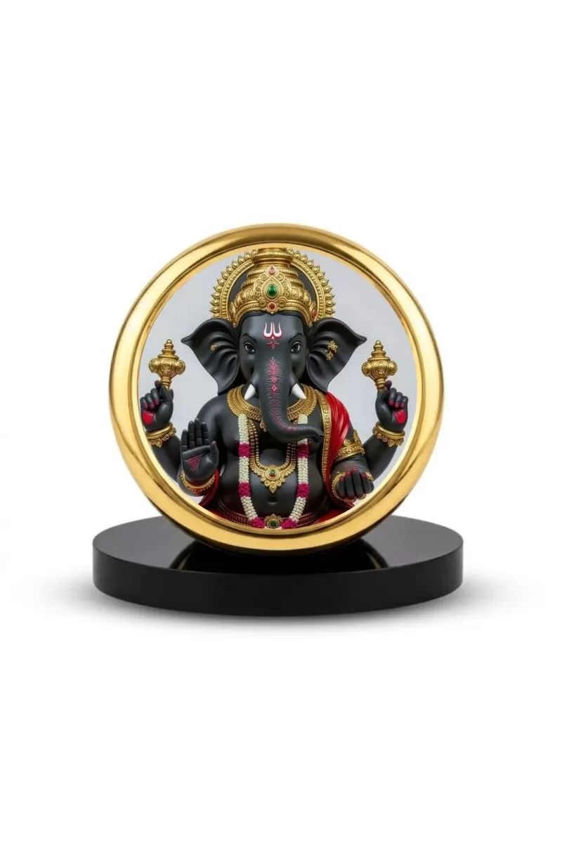 Car Dashboard/Table Top Lord Ganesha Metal Golden Photo Stand  2x2 Inches, Compact & Stylish Spiritual Display For Car, Home & Office (Pack Of 1) (F24784)