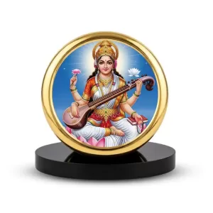 Car Dashboard/Table Top Goddess Saraswati Metal Golden Photo Stand 2x2 Inches, Compact & Stylish Spiritual Display For Car, Home & Office (Pack Of 1) (F24785) Car Dashboard/Table Top Goddess Saraswati Metal Golden Photo Stand 2x2 Inches, Compact & Stylish Spiritual Display For Car, Home & Office (Pack Of 1) (F24785)