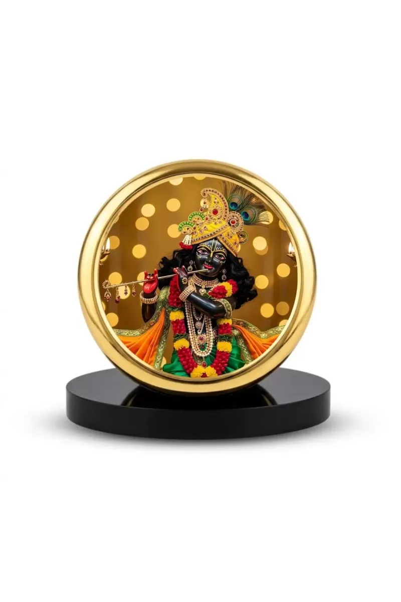 Car Dashboard/Table Top  Lord Krishna Metal Golden Photo Stand  2x2 Inches, Compact & Stylish Spiritual Display For Car, Home & Office (Pack Of 1) (F24530)
