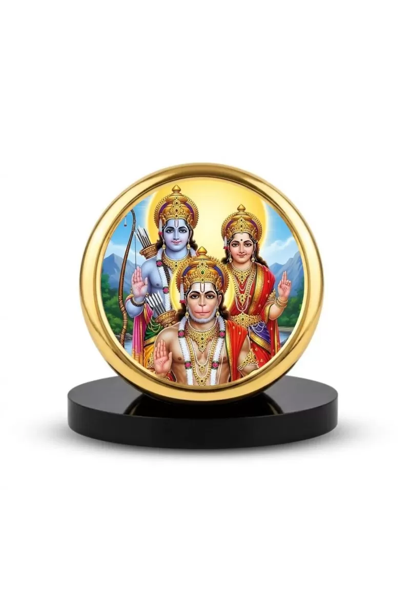 Car Dashboard/Table Top  Lord Rama And Goddess Sita Metal Golden Photo Stand  2x2 Inches, Compact & Stylish Spiritual Display For Car, Home & Office (Pack Of 1) (F24786)