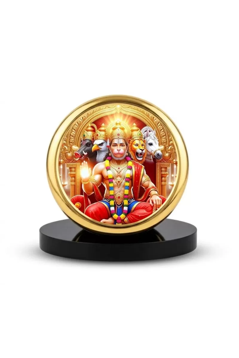 Car Dashboard/Table Top Panchmukhi Hanuman Metal Golden Photo Stand  2x2 Inches, Compact & Stylish Spiritual Display For Car, Home & Office (Pack Of 1) (F24787)