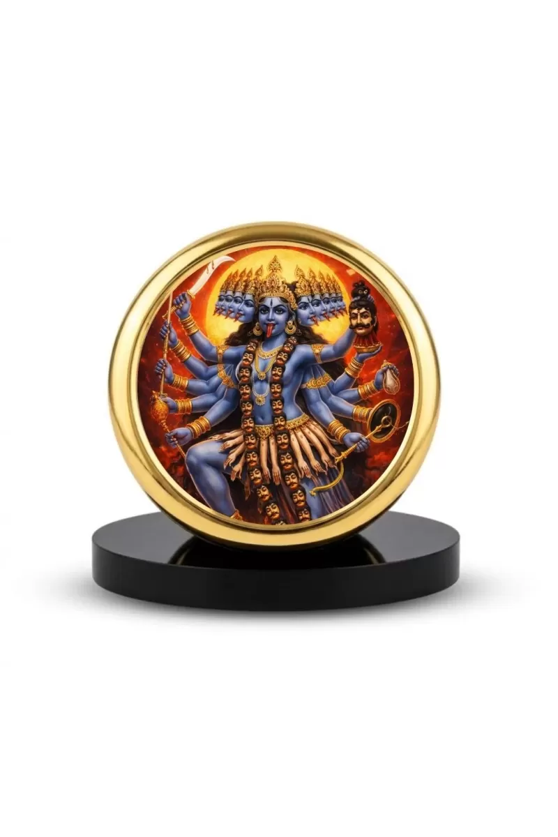 Car Dashboard/Table Top Goddess Mahakali Metal Golden Photo Stand  2x2 Inches, Compact & Stylish Spiritual Display For Car, Home & Office (Pack Of 1) (F24538)