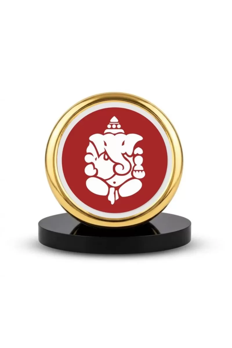 Car Dashboard/Table Top Lord Ganesha Metal Golden Photo Stand  2x2 Inches, Compact & Stylish Spiritual Display For Car, Home & Office (Pack Of 1) (F24792)