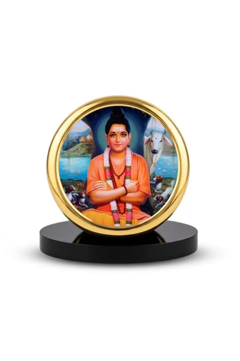 Car Dashboard/Table Top Lord Dattatreya Metal Golden Photo Stand  2x2 Inches, Compact & Stylish Spiritual Display For Car, Home & Office (Pack Of 1) (F24537)
