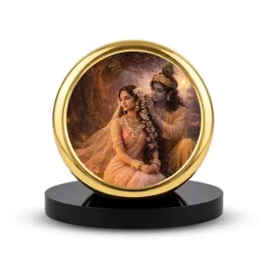 Car Dashboard/Table Top Radha Krishna Metal Golden Photo Stand 2x2 Inches, Compact & Stylish Spiritual Display For Car, Home & Office (Pack Of 1) (F24536) Car Dashboard/Table Top Radha Krishna Metal Golden Photo Stand 2x2 Inches, Compact & Stylish Spiritual Display For Car, Home & Office (Pack Of 1) (F24536)