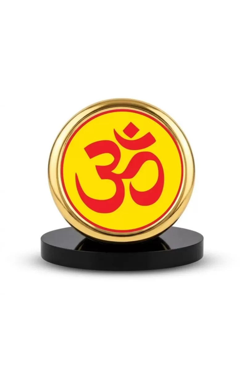 Car Dashboard/Table Top  Om Symbol Metal Golden Photo Stand  2x2 Inches, Compact & Stylish Spiritual Display For Car, Home & Office (Pack Of 1) (F24791)