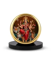 Car Dashboard/Table Top  Goddess Durga Metal Golden Photo Stand  2x2 Inches, Compact & Stylish Spiritual Display For Car, Home & Office (Pack Of 1) (F24534)