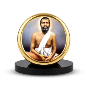 Car Dashboard/Table Top Sri Ramakrishna Paramahansa Metal Golden Photo Stand  2x2 Inches, Compact & Stylish Spiritual Display For Car, Home & Office (Pack Of 1) (F24533)