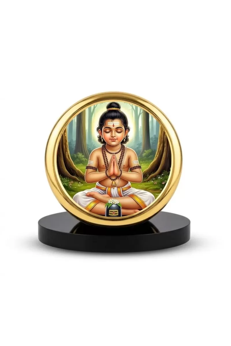 Car Dashboard/Table Top Lord Ayyappa Metal Golden Photo Stand  2x2 Inches, Compact & Stylish Spiritual Display For Car, Home & Office (Pack Of 1) (F24790)