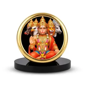 Car Dashboard/Table Top Panchmukhi Hanuman Metal Golden Photo Stand  2x2 Inches, Compact & Stylish Spiritual Display For Car, Home & Office (Pack Of 1) (F24788)