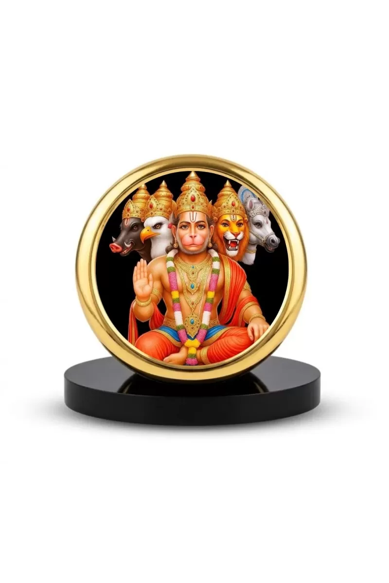 Car Dashboard/Table Top Panchmukhi Hanuman Metal Golden Photo Stand  2x2 Inches, Compact & Stylish Spiritual Display For Car, Home & Office (Pack Of 1) (F24788)