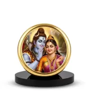 Car Dashboard/Table Top Lord Shiva & Parvati Metal Golden Photo Stand  2x2 Inches, Compact & Stylish Spiritual Display For Car, Home & Office (Pack Of 1) (F24795)
