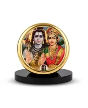 Car Dashboard/Table Top Lord Shiva & Parvati Metal Golden Photo Stand  2x2 Inches, Compact & Stylish Spiritual Display For Car, Home & Office (Pack Of 1) (F24794)