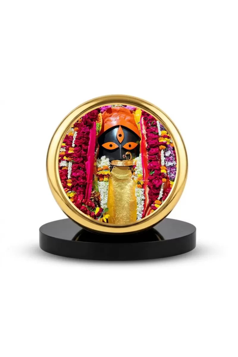 Car Dashboard/Table Top  Kalighat Kali Maa  Metal Golden Photo Stand  2x2 Inches, Compact & Stylish Spiritual Display For Car, Home & Office (Pack Of 1) (F24540)