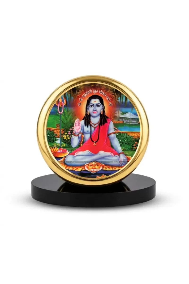 Car Dashboard/Table Top  Lord Gorakhnath Ji Metal Golden Photo Stand  2x2 Inches, Compact & Stylish Spiritual Display For Car, Home & Office (Pack Of 1) (F24541)