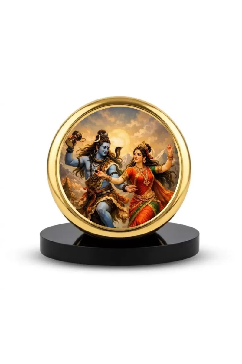 Car Dashboard/Table Top Lord Shiva & Parvati Metal Golden Photo Stand  2x2 Inches, Compact & Stylish Spiritual Display For Car, Home & Office (Pack Of 1) (F24548)